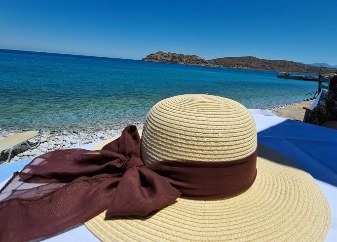 Lunch view from Plaka Beach. Spinalonga right in front