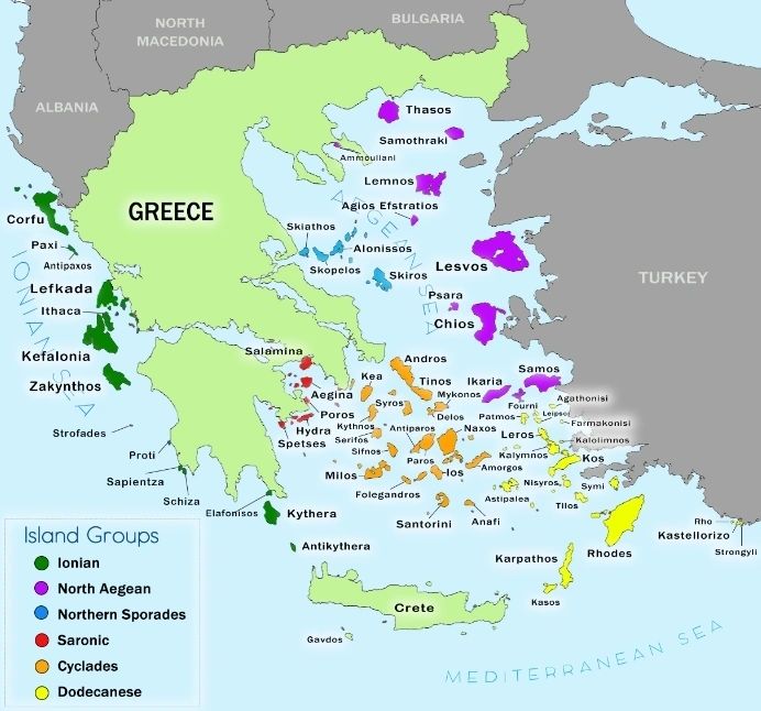 Map of Greece and the Greek islands groups